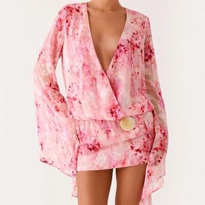 New Peppermayo Long Sleeve Floral Pink Mini Dress